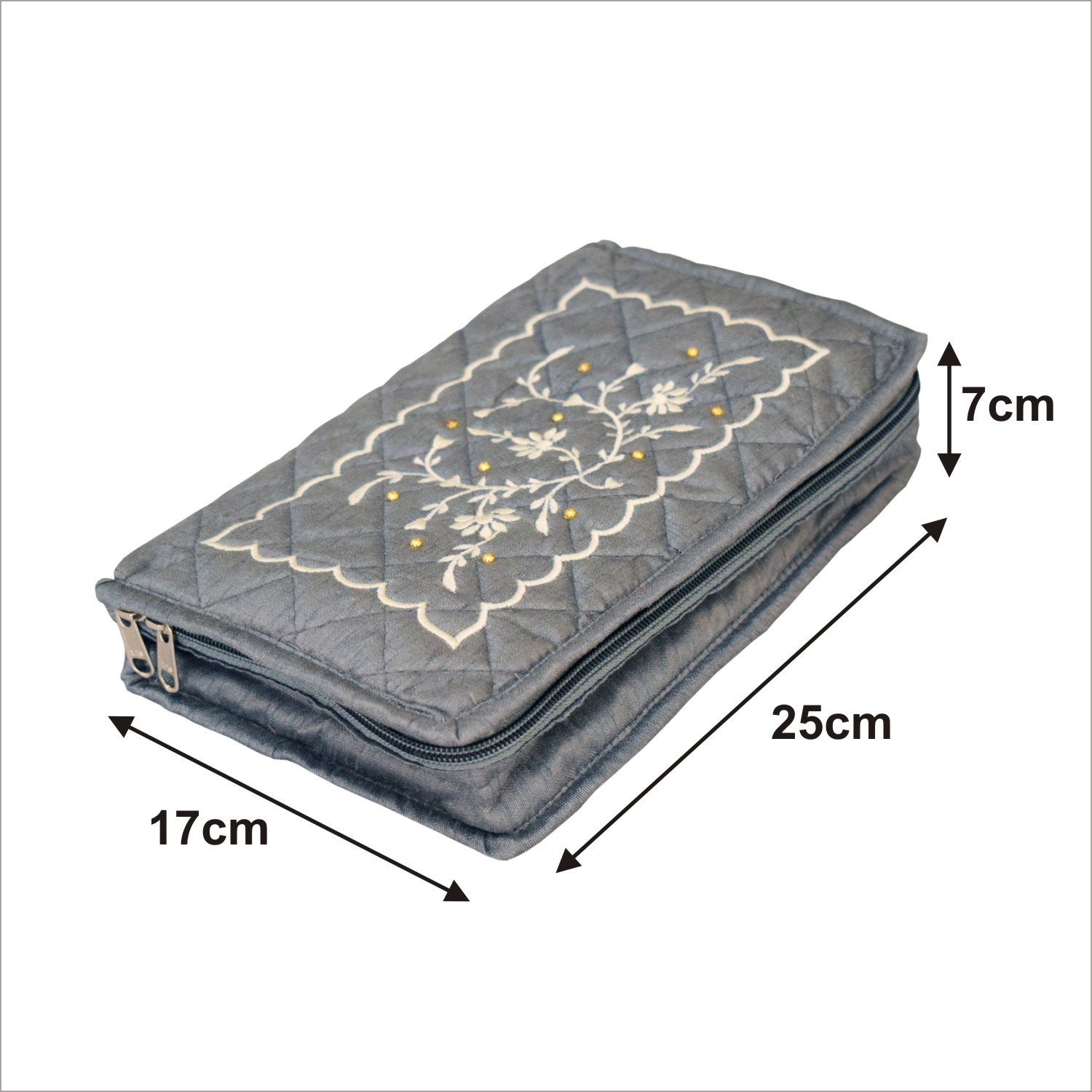Kuber Industries Embroidery Design Portable Jewellery Organizer With 6 Tranasparent Pockets For Keeps Your Jewellery,Earrings, Pendants Organized And Secure (Grey)