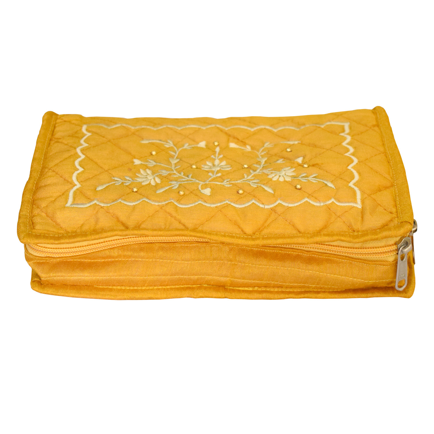 Kuber Industries Embroidery Design Portable Jewellery Organizer With 6 Tranasparent Pockets For Keeps Your Jewellery,Earrings, Pendants Organized And Secure (Yellow)