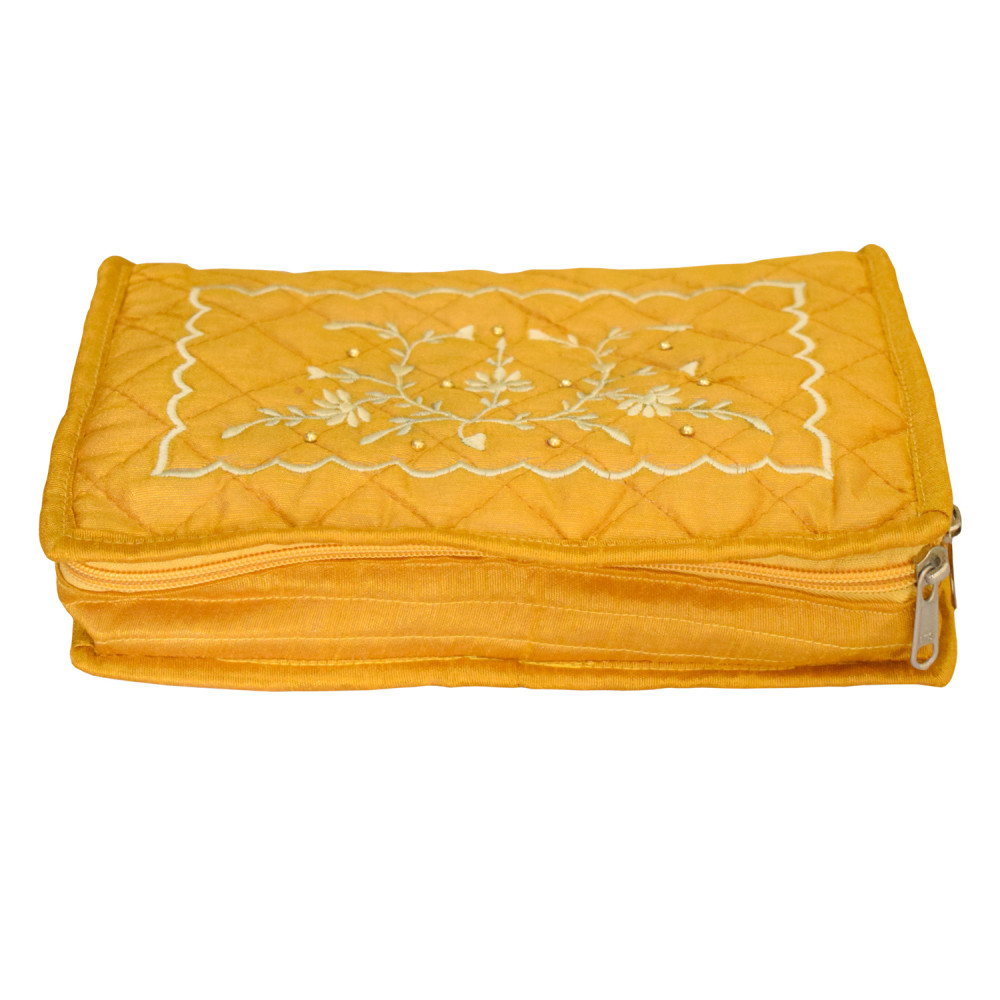 Kuber Industries Embroidery Design Portable Jewellery Organizer With 6 Tranasparent Pockets For Keeps Your Jewellery,Earrings, Pendants Organized And Secure (Yellow)