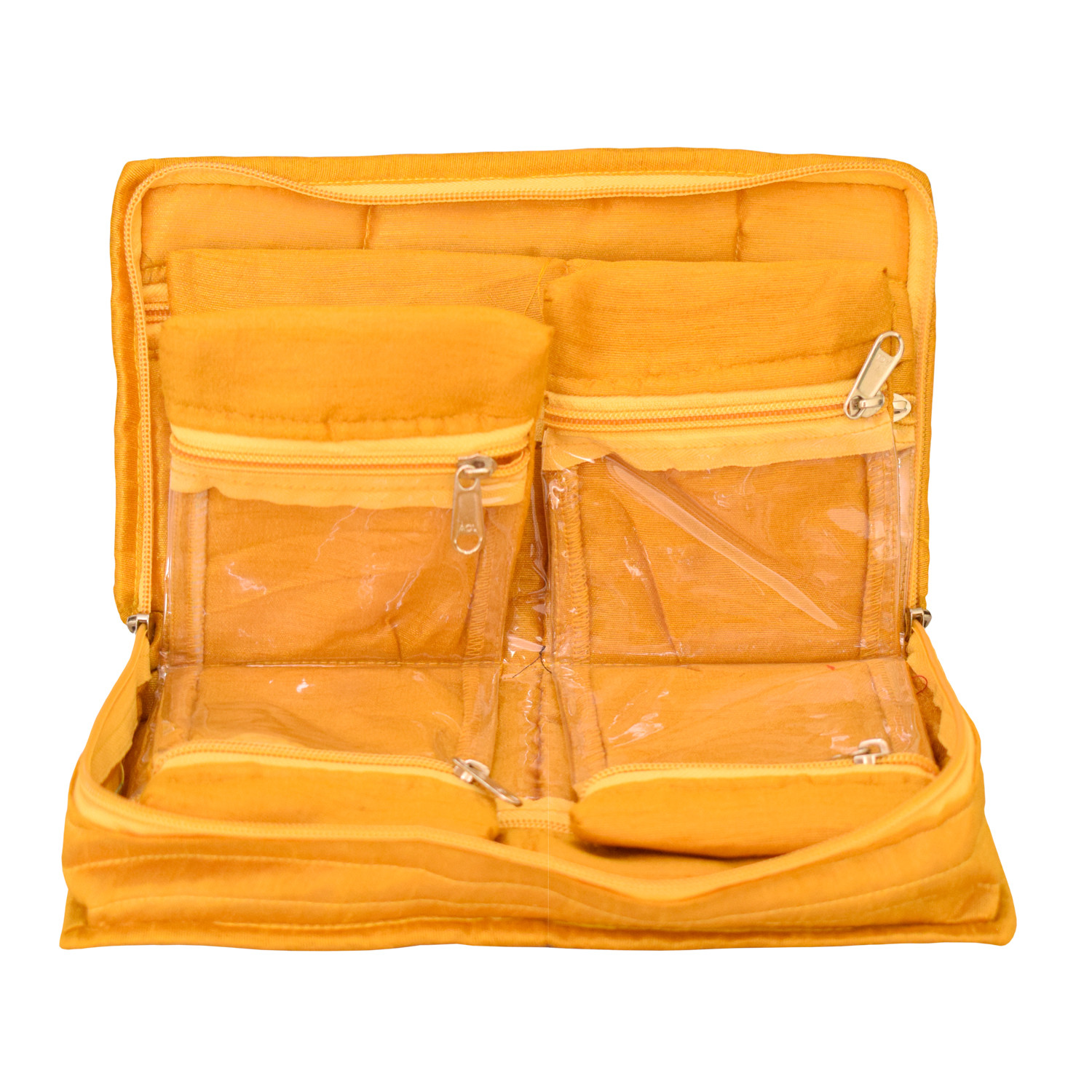 Kuber Industries Embroidery Design Portable Jewellery Organizer With 6 Tranasparent Pockets For Keeps Your Jewellery,Earrings, Pendants Organized And Secure (Yellow)