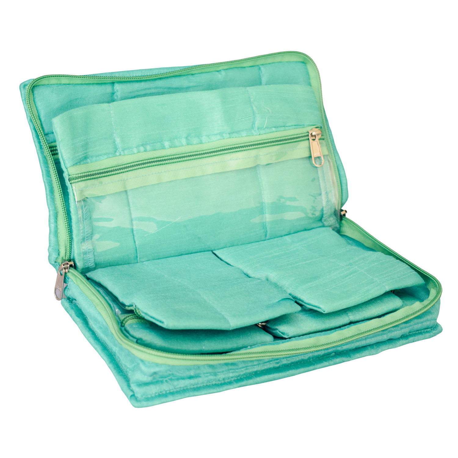 Kuber Industries Embroidery Design Portable Jewellery Organizer With 6 Tranasparent Pockets For Keeps Your Jewellery,Earrings, Pendants Organized And Secure- Pack of 2 (Yellow & Green)