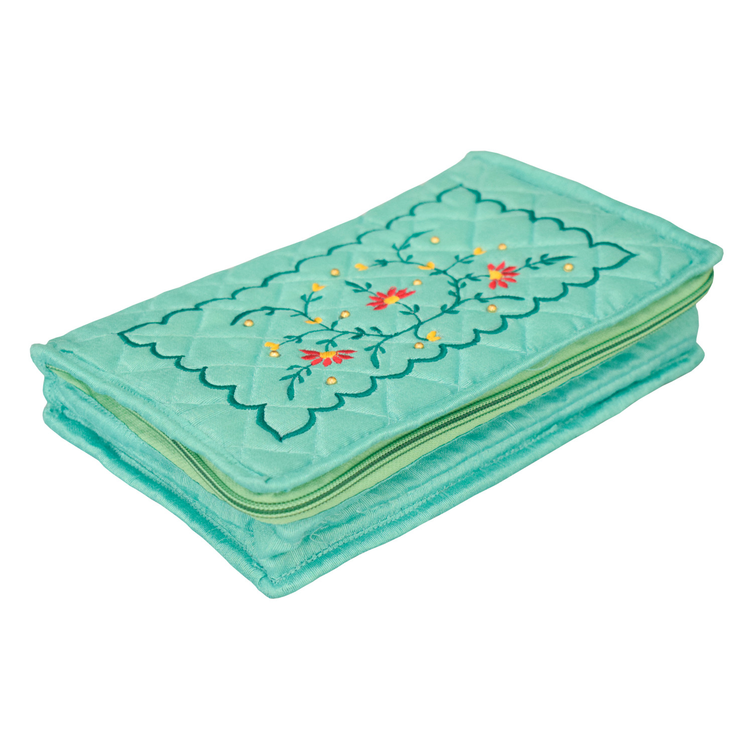 Kuber Industries Embroidery Design Portable Jewellery Organizer With 6 Tranasparent Pockets For Keeps Your Jewellery,Earrings, Pendants Organized And Secure- Pack of 2 (Yellow & Green)