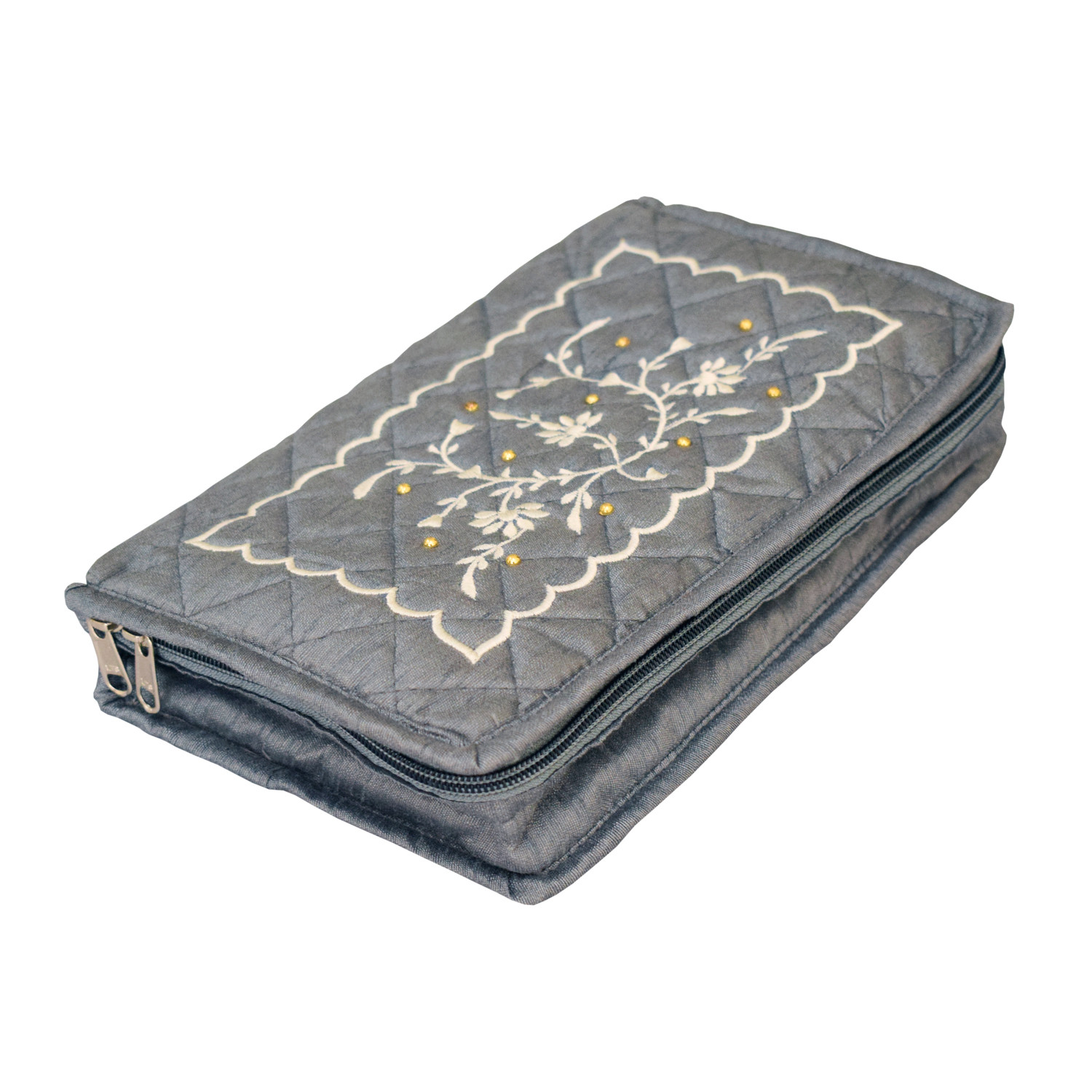 Kuber Industries Embroidery Design Portable Jewellery Organizer With 6 Tranasparent Pockets For Keeps Your Jewellery,Earrings, Pendants Organized And Secure- Pack of 2 (Green & Grey)