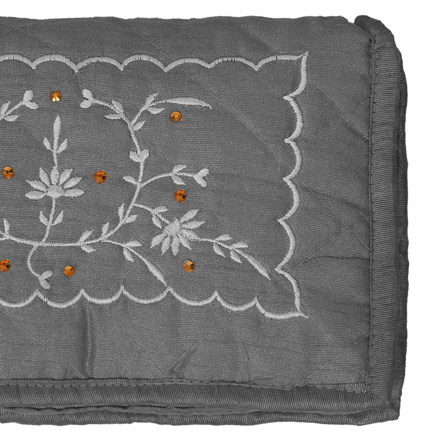 Kuber Industries Embroidery Design Satin Jewellery Organizer For Small Jewellery With 4 Pouches (Grey) 54KM4068