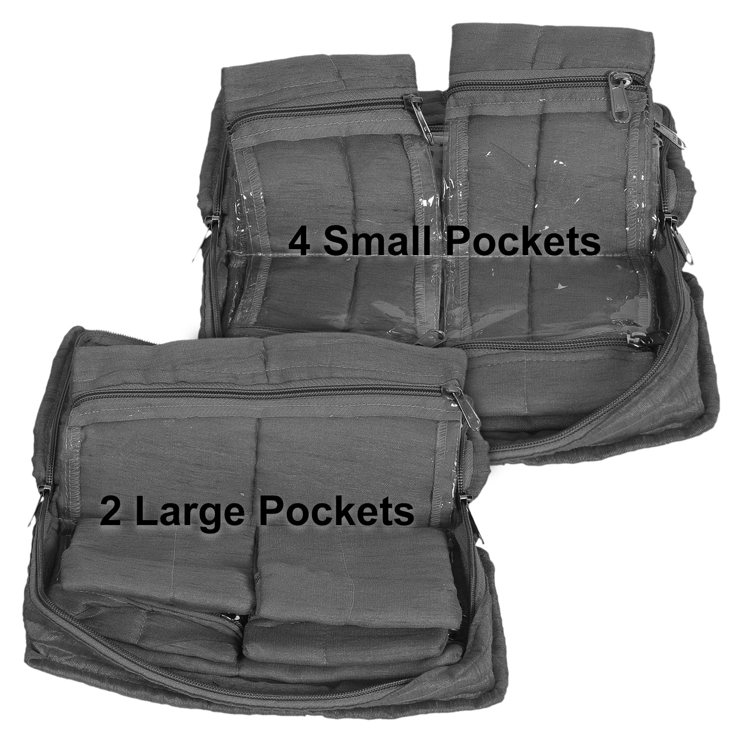 Kuber Industries Embroidery Design Satin Jewellery Organizer For Small Jewellery With 4 Pouches (Grey) 54KM4068