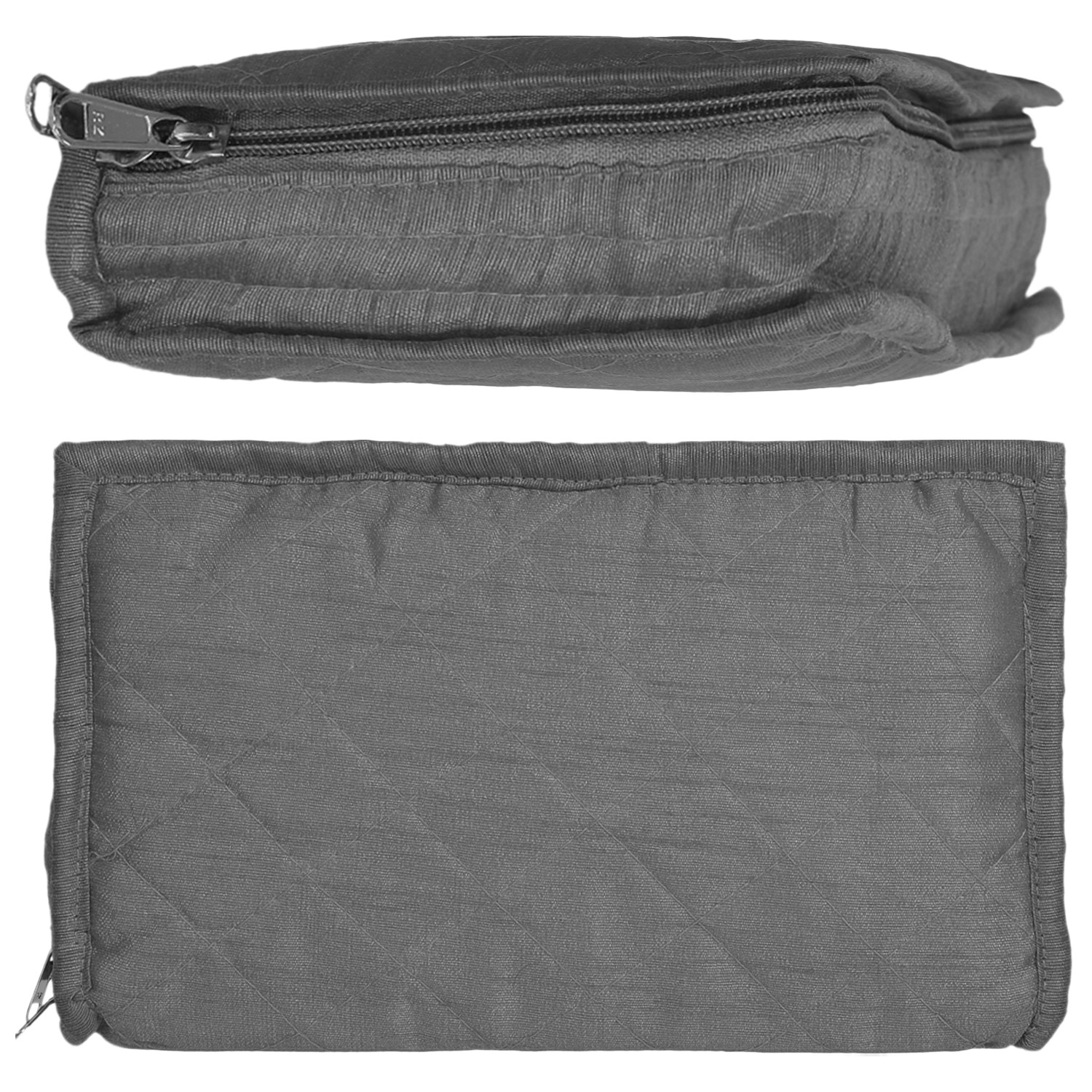 Kuber Industries Embroidery Design Satin Jewellery Organizer For Small Jewellery With 4 Pouches (Grey) 54KM4068
