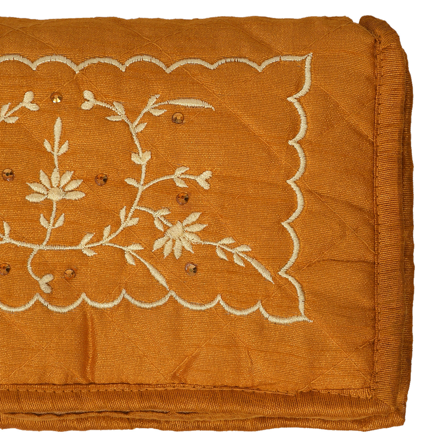 Kuber Industries Embroidery Design Satin Jewellery Organizer For Small Jewellery With 4 Pouches (Mustard) 54KM4066