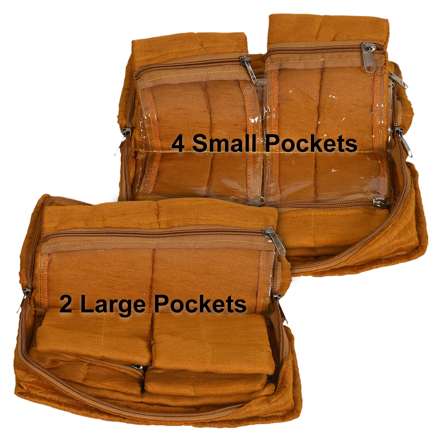 Kuber Industries Embroidery Design Satin Jewellery Organizer For Small Jewellery With 4 Pouches (Mustard) 54KM4066
