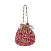 Kuber Industries Embroidery Drawstring Potli|Hand Purse With Gold Pearl Border &amp; Handle For Woman,Girls (Red)