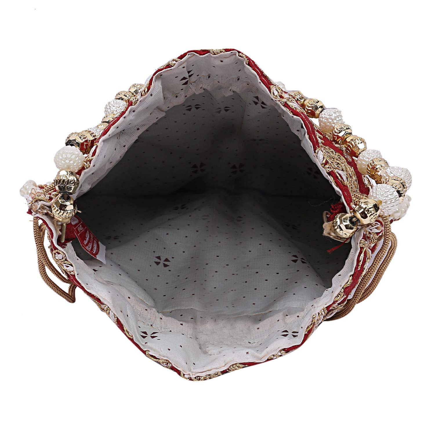 Kuber Industries Embroidery Drawstring Potli|Hand Purse With Gold Pearl Border & Handle For Woman,Girls Pack of 2 (Red & Maroon)