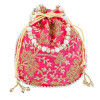 Kuber Industries Embroidery Drawstring Potli|Hand Purse With Gold Pearl Border &amp; Handle For Woman,Girls (Pink)