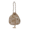Kuber Industries Embroidery Drawstring Potli|Hand Purse With Gold Pearl Border &amp; Handle For Woman,Girls (Cream)