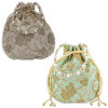 Kuber Industries Embroidery Drawstring Potli|Hand Purse With Gold Pearl Border &amp; Handle For Woman,Girls Pack of 2 (Cream &amp; Green)