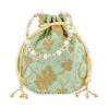 Kuber Industries Embroidery Drawstring Potli|Hand Purse With Gold Pearl Border &amp; Handle For Woman,Girls (Green)
