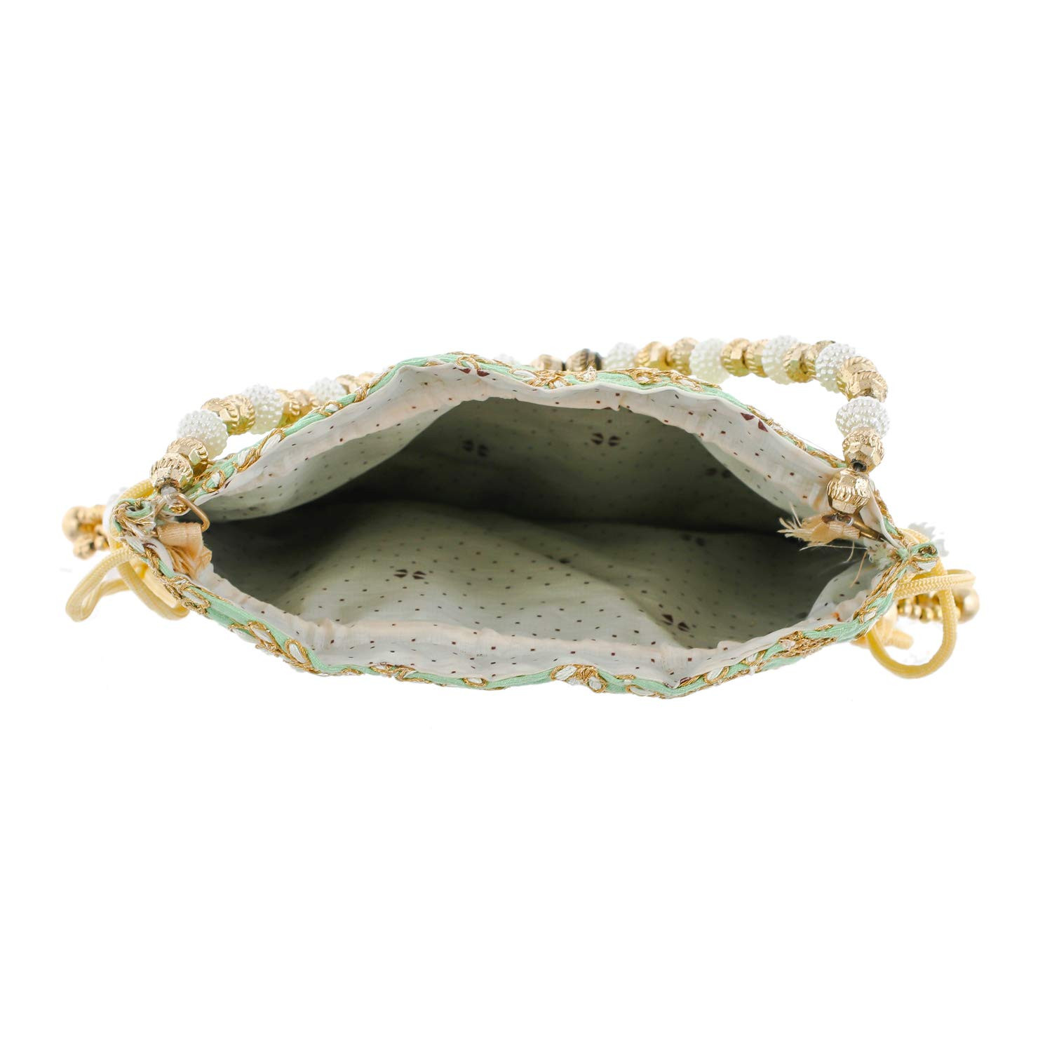 Kuber Industries Embroidery Drawstring Potli|Hand Purse With Gold Pearl Border & Handle For Woman,Girls (Green)