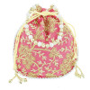 Kuber Industries Embroidery Drawstring Potli|Hand Purse With Gold Pearl Border &amp; Handle For Woman,Girls (Light Pink)