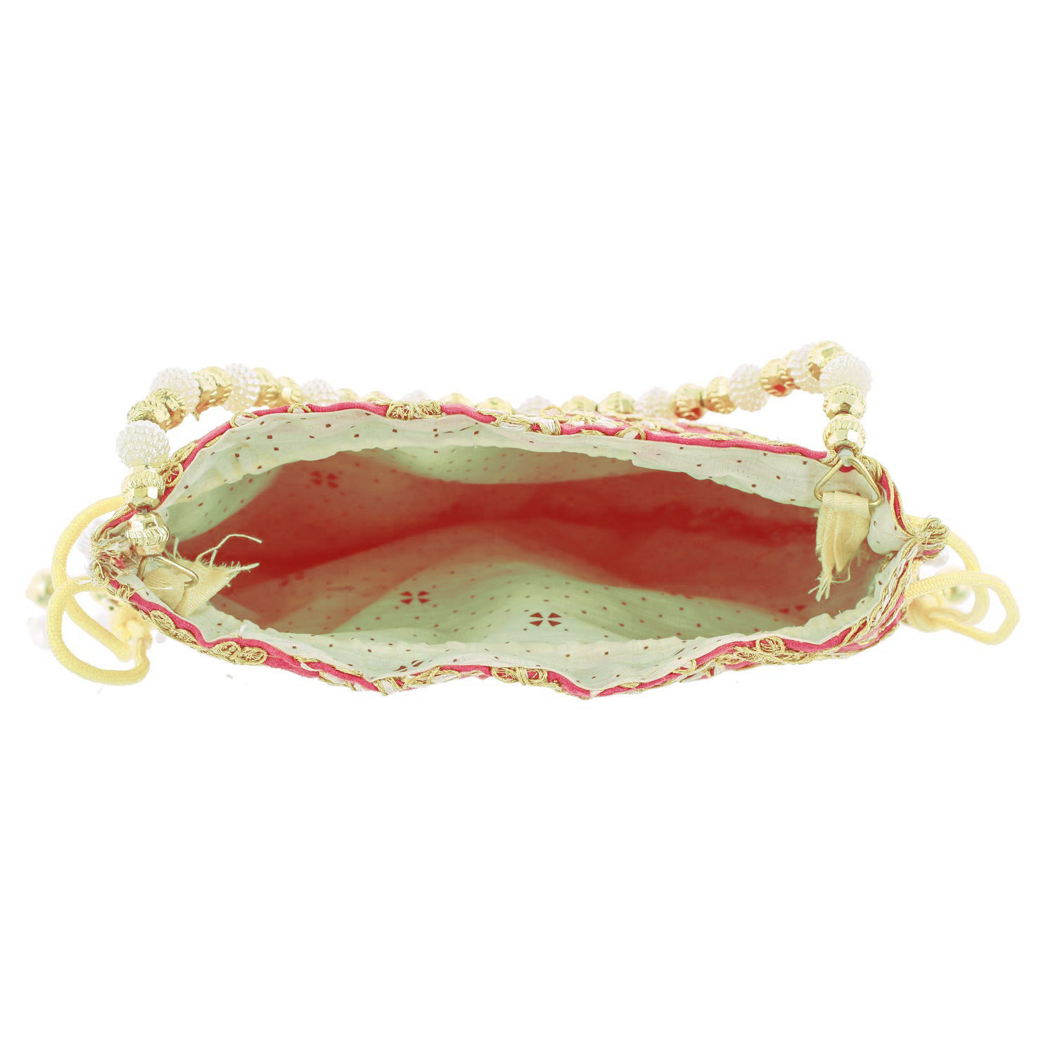 Kuber Industries Embroidery Drawstring Potli|Hand Purse With Gold Pearl Border & Handle For Woman,Girls (Light Pink)