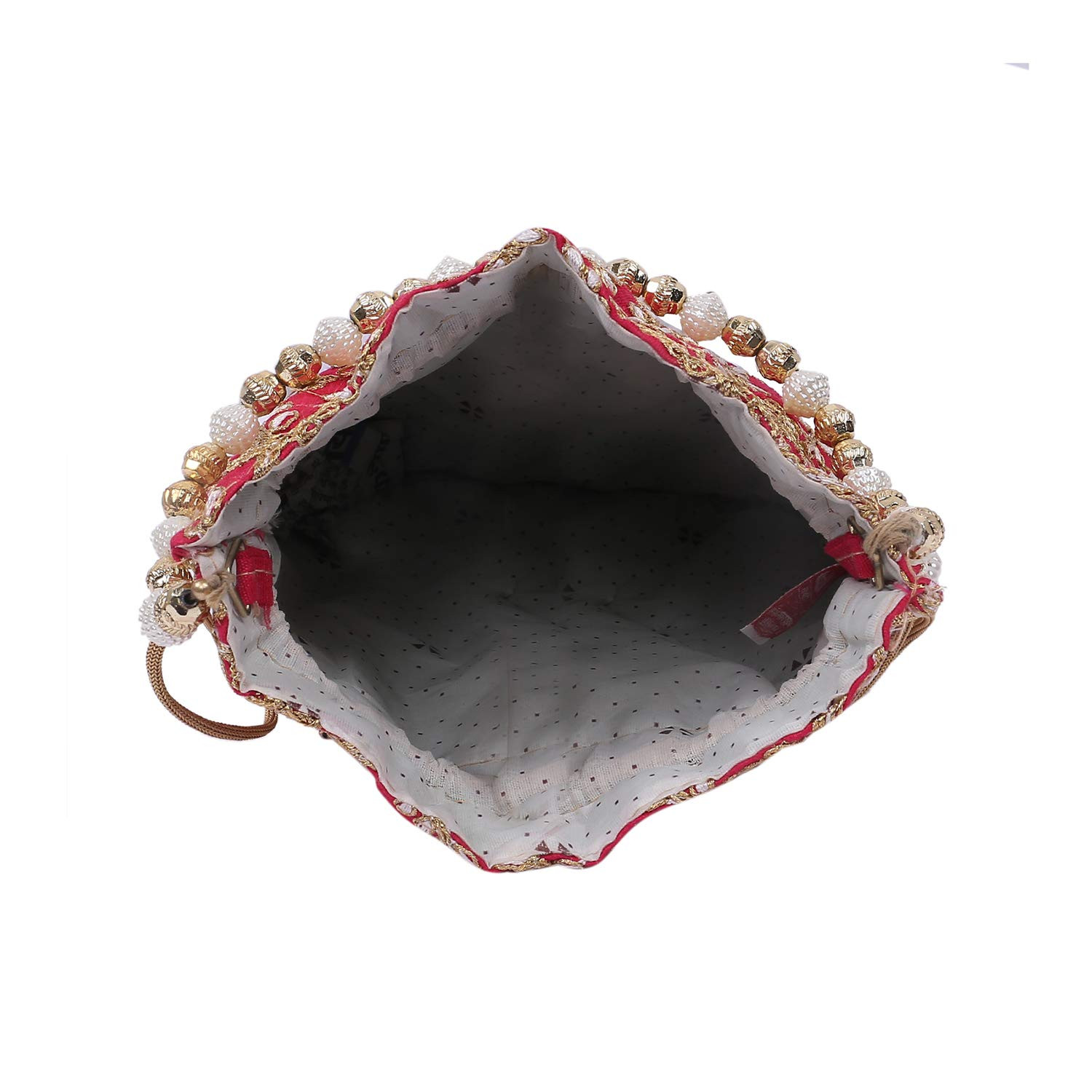 Kuber Industries Embroidery Drawstring Potli|Hand Purse With Gold Pearl Border & Handle For Woman,Girls Pack of 2 (Black & Red)