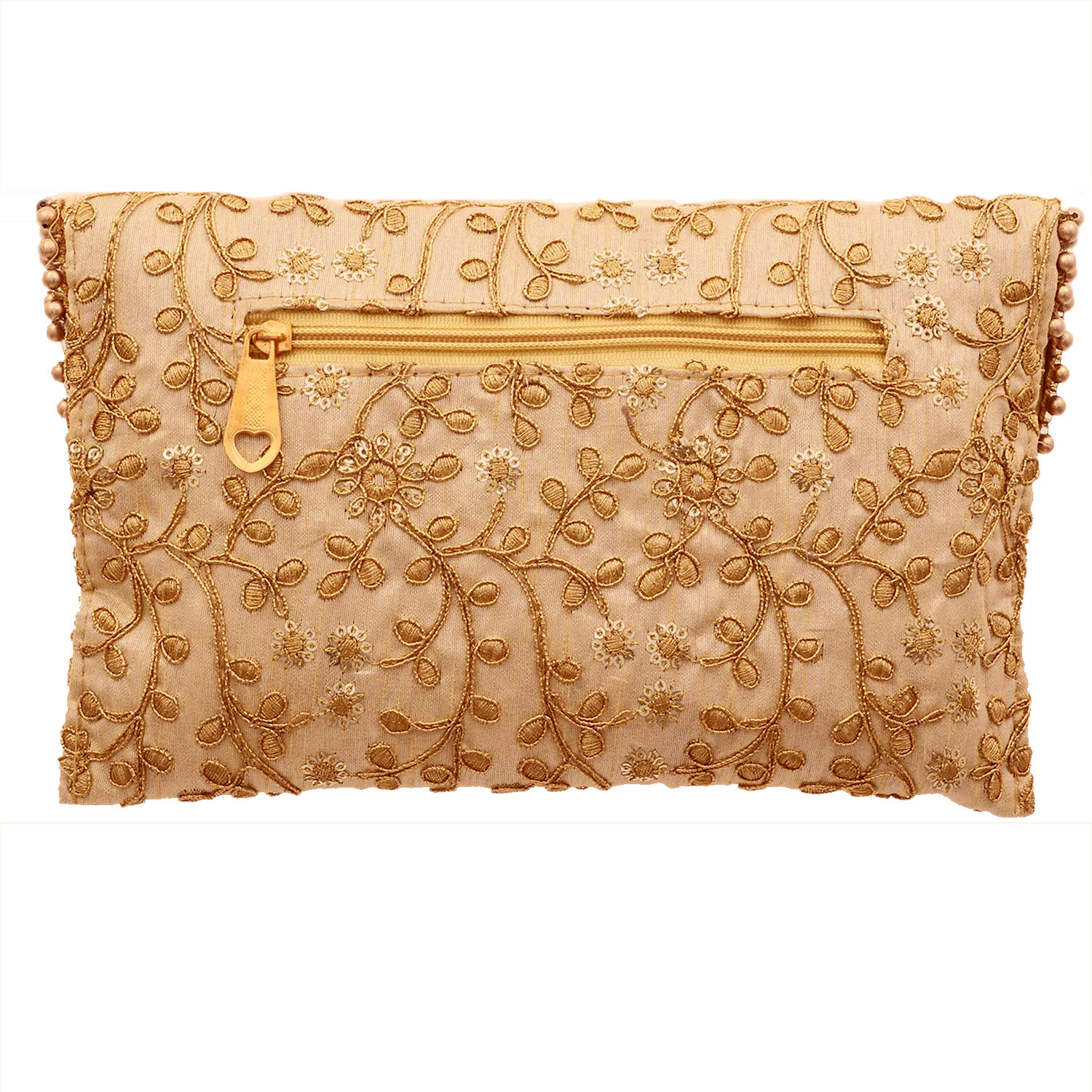 Kuber Industries Embroidery Golden Pearl Border Clutch|Hand Purse & Pearls Handle With Magnetic Lock For Woman,Girls (Peach)