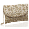 Kuber Industries Embroidery Golden Pearl Border Clutch|Hand Purse &amp; Pearls Handle With Magnetic Lock For Woman,Girls (Cream)