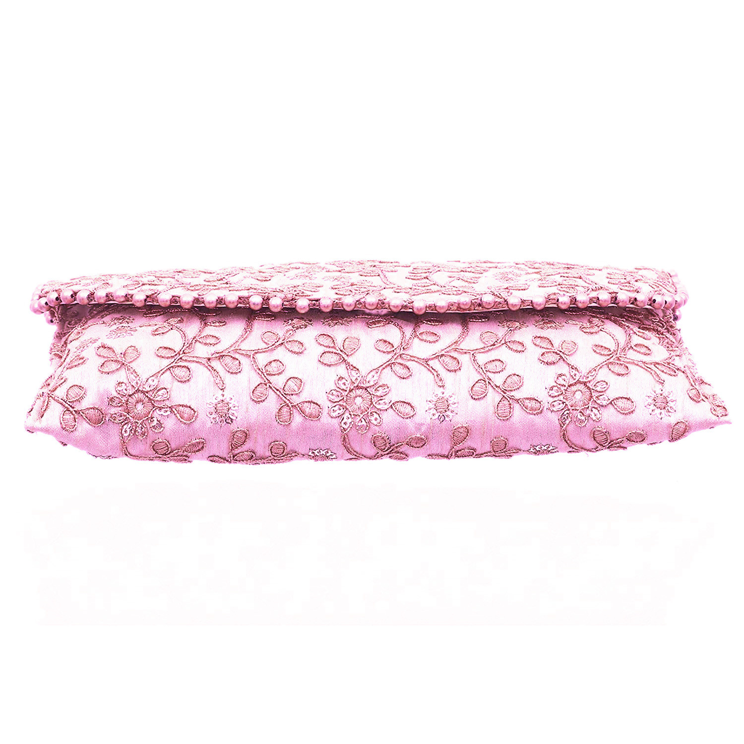 Kuber Industries Embroidery Golden Pearl Border Clutch|Hand Purse & Pearls Handle With Magnetic Lock For Woman,Girls (Pink)