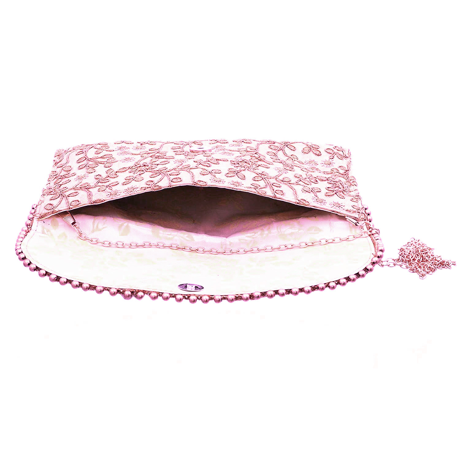 Kuber Industries Embroidery Golden Pearl Border Clutch|Hand Purse & Pearls Handle With Magnetic Lock For Woman,Girls (Pink)