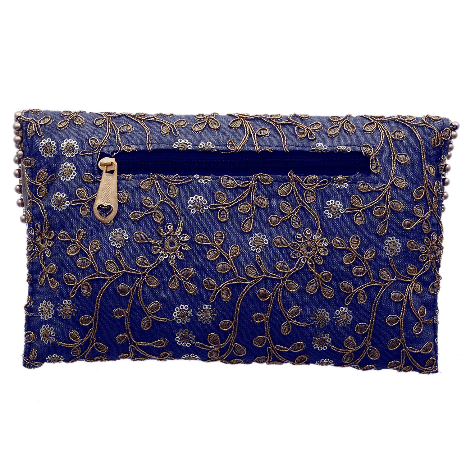 Kuber Industries Embroidery Golden Pearl Border Clutch|Hand Purse & Pearls Handle With Magnetic Lock For Woman,Girls (Blue)