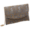 Kuber Industries Embroidery Golden Pearl Border Clutch|Hand Purse &amp; Pearls Handle With Magnetic Lock For Woman,Girls (Gray)