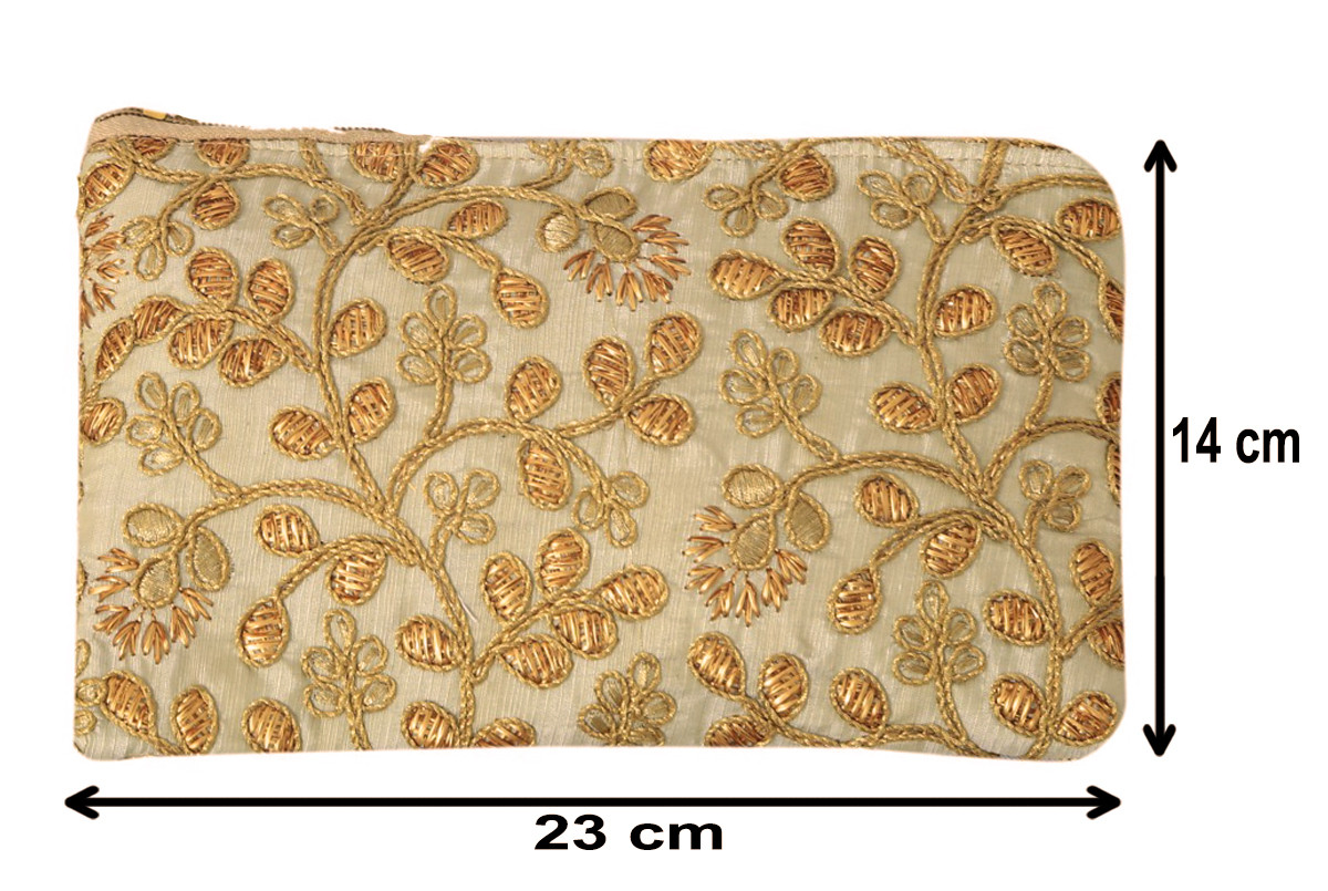 Kuber Industries Embroidery Hand Purse/Wallet For Women- Pack of 2 (Cream)