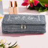 Embroidery Jewellery Box For Women - 7-Compartments Travel Pouch with Zip Lock For Gold Storage &amp; Earrings Organizing- Grey