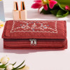 Embroidery Jewellery Box For Women - 7-Compartments Travel Pouch with Zip Lock For Gold Storage &amp; Earrings Organizing- Maroon