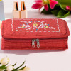 Embroidery Jewellery Box For Women - 7-Compartments Travel Pouch with Zip Lock For Gold Storage &amp; Earrings Organizing- Red