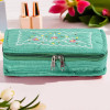 Embroidery Jewellery Box For Women - 7-Compartments Travel Pouch with Zip Lock For Gold Storage &amp; Earrings Organizing- Green