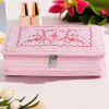 Embroidery Jewellery Box For Women - 7-Compartments Travel Pouch with Zip Lock For Gold Storage &amp; Earrings Organizing- Light Pink