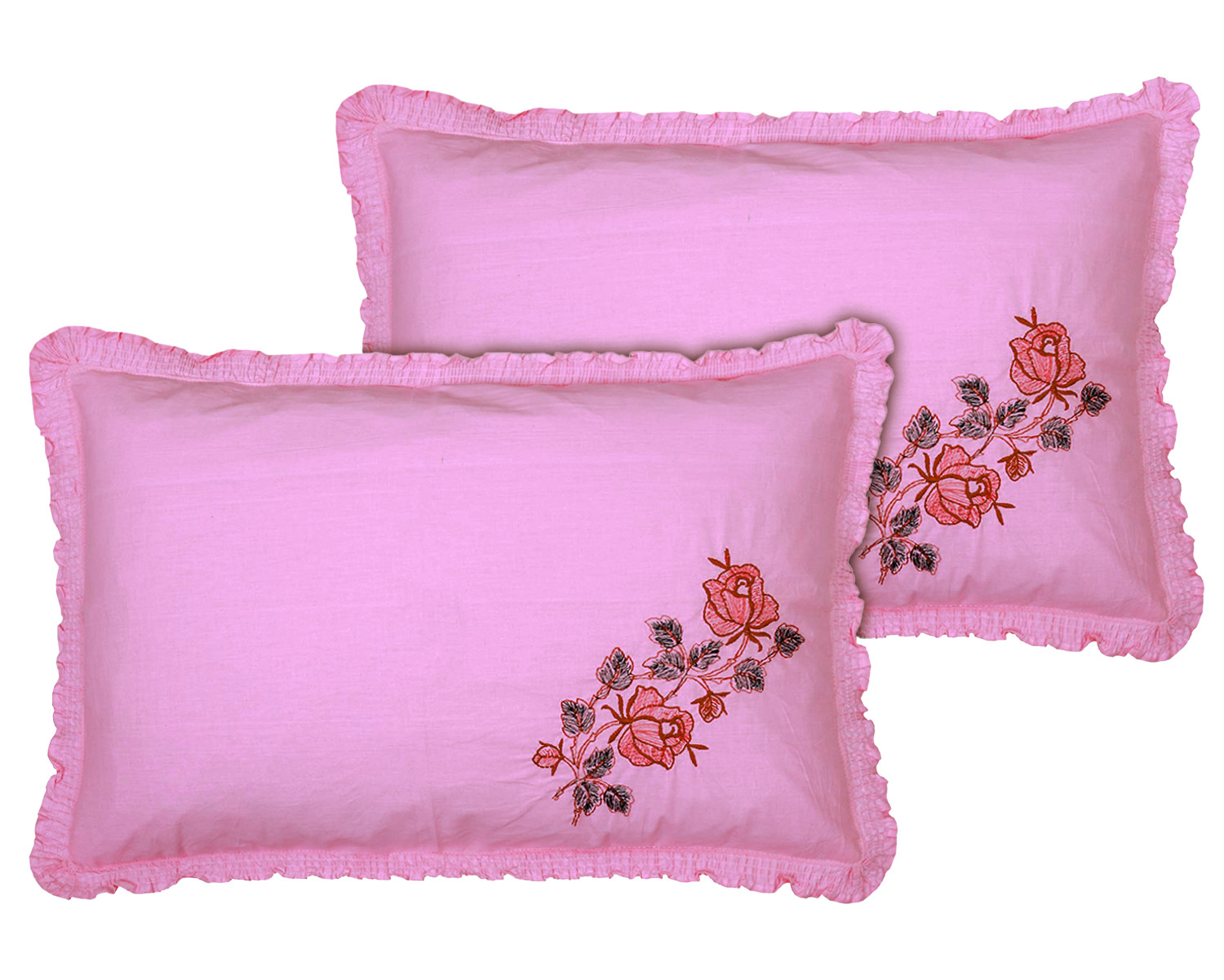 Kuber Industries Embroidery Pattern Breathable & Soft Cotton Pillow Cover For Sofa, Couch, Bed, (Pink) 54KM4119