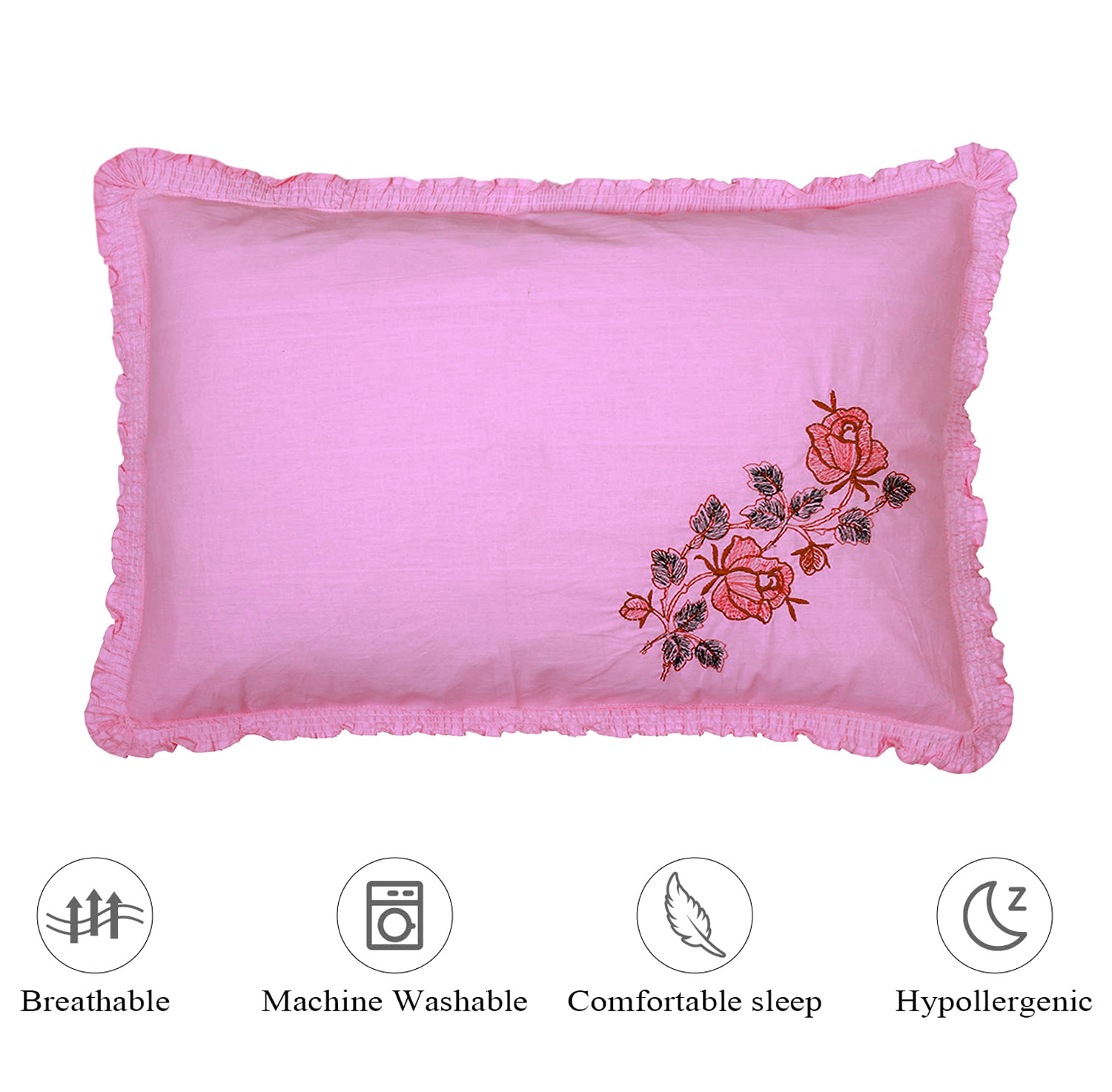 Kuber Industries Embroidery Pattern Breathable & Soft Cotton Pillow Cover For Sofa, Couch, Bed, (Pink) 54KM4119