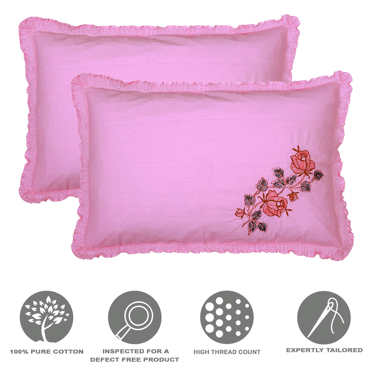 Kuber Industries Embroidery Pattern Breathable & Soft Cotton Pillow Cover For Sofa, Couch, Bed, (Pink) 54KM4119