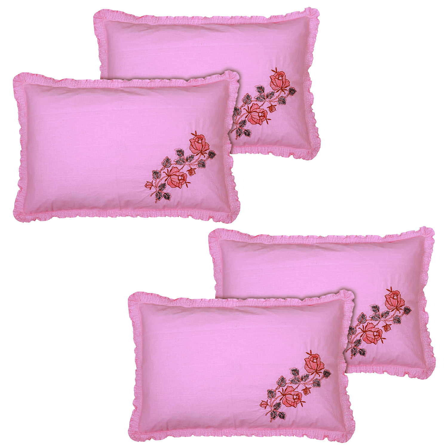 Kuber Industries Embroidery Pattern Breathable & Soft Cotton Pillow Cover For Sofa, Couch, Bed, (Pink) 54KM4119