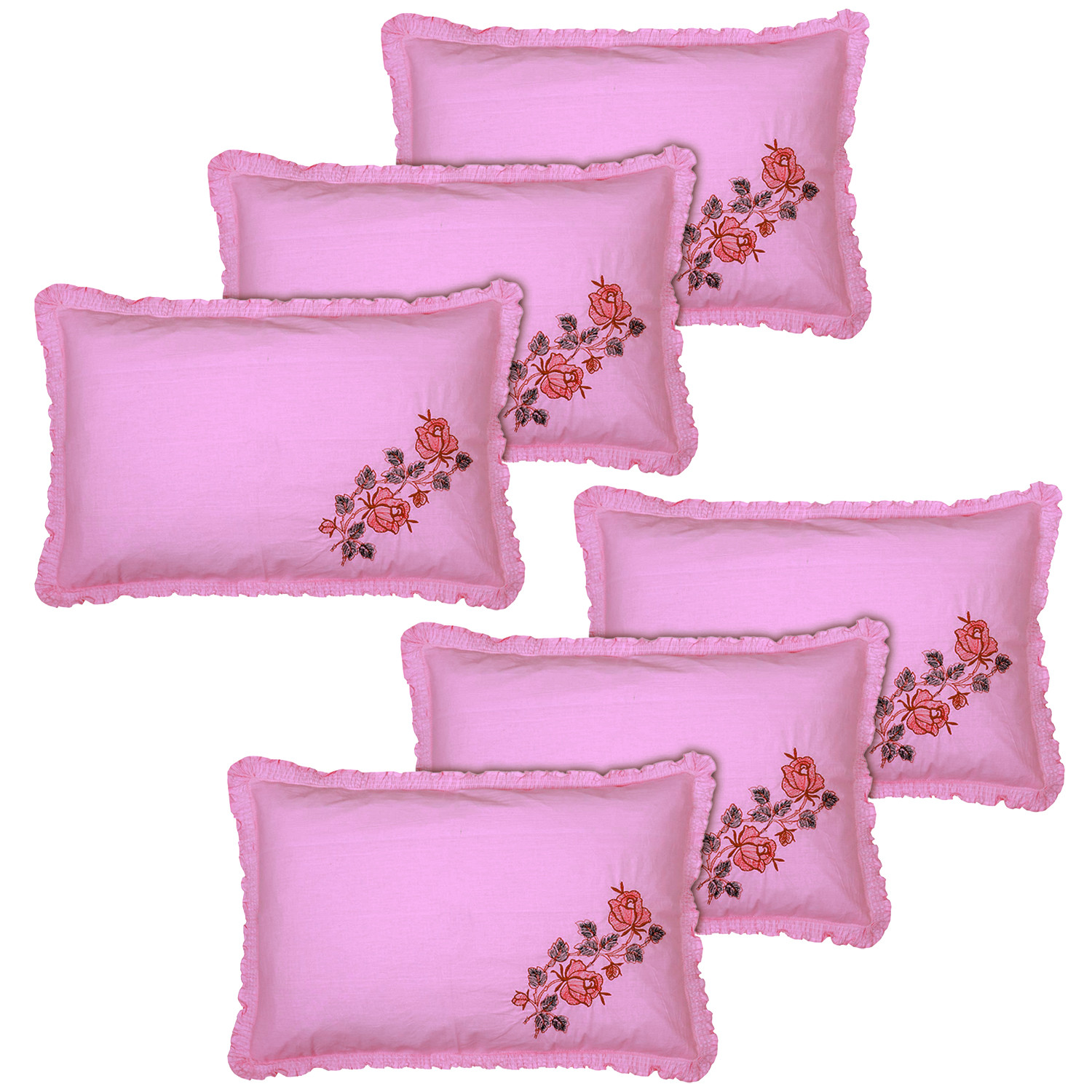 Kuber Industries Embroidery Pattern Breathable & Soft Cotton Pillow Cover For Sofa, Couch, Bed, (Pink) 54KM4119