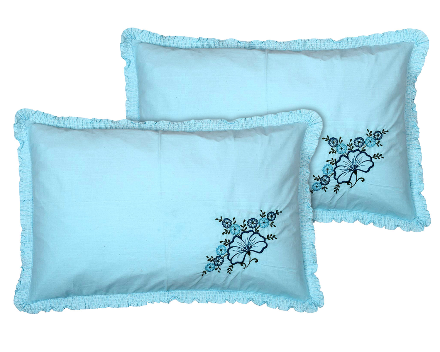 Kuber Industries Embroidery Pattern Breathable & Soft Cotton Pillow Cover For Sofa, Couch, Bed,(Blue) 54KM4110