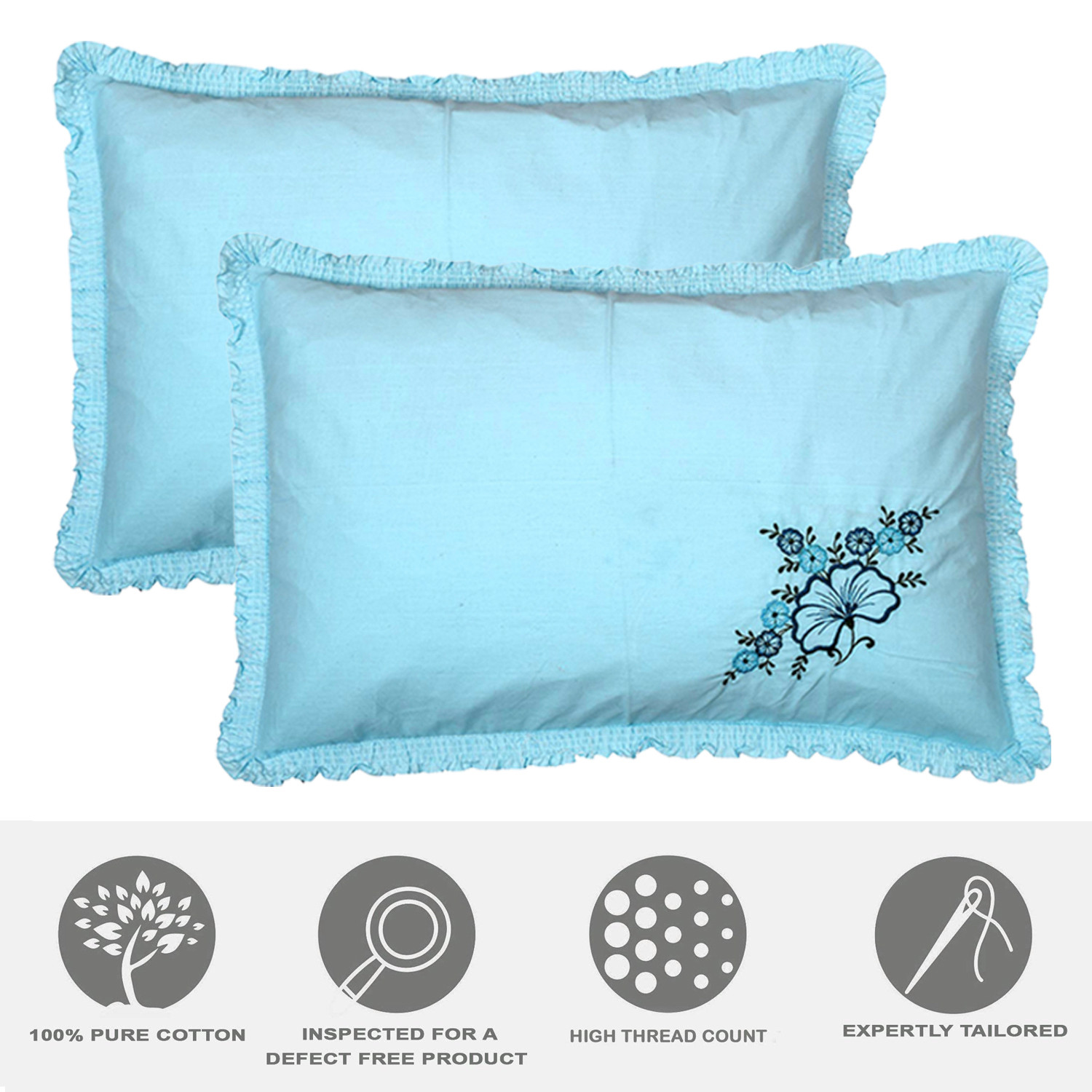 Kuber Industries Embroidery Pattern Breathable & Soft Cotton Pillow Cover For Sofa, Couch, Bed,(Blue) 54KM4110