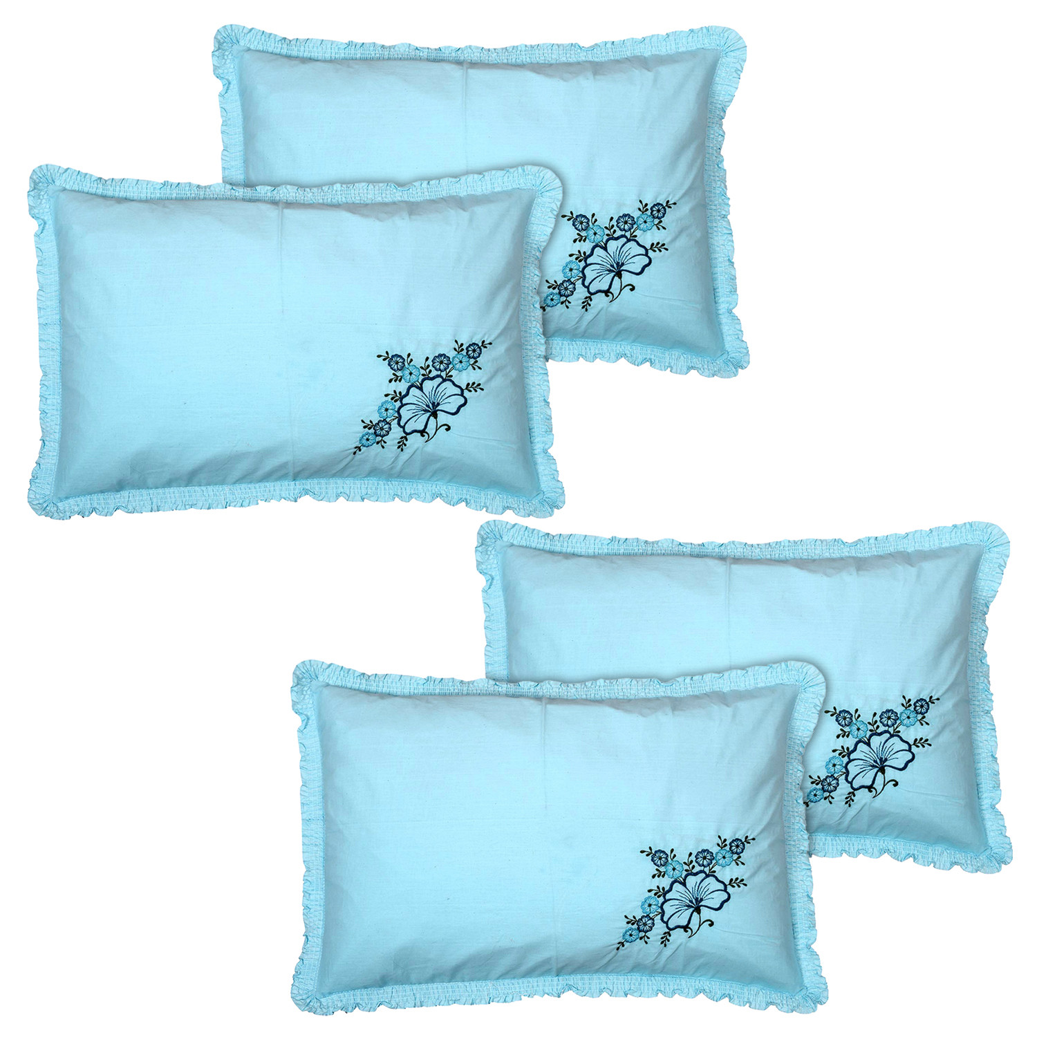 Kuber Industries Embroidery Pattern Breathable & Soft Cotton Pillow Cover For Sofa, Couch, Bed,(Blue) 54KM4110