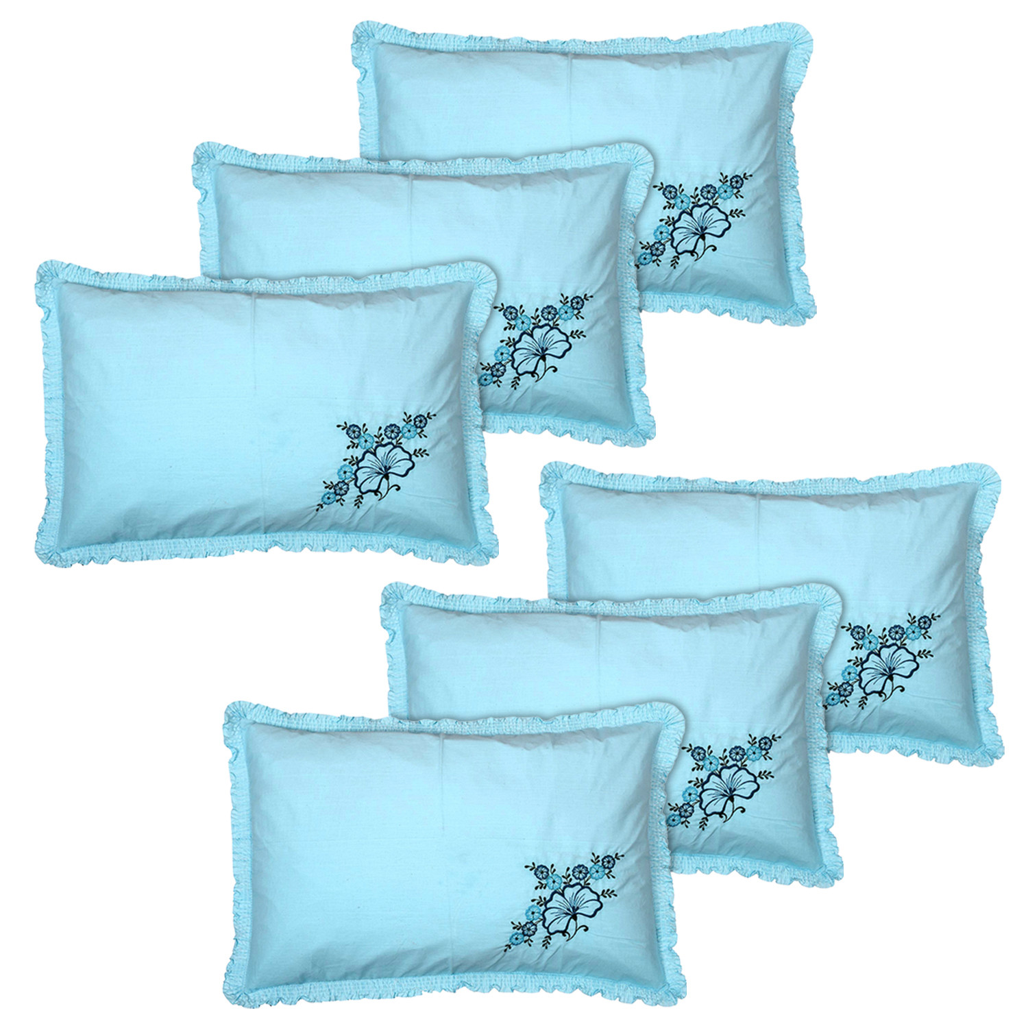 Kuber Industries Embroidery Pattern Breathable & Soft Cotton Pillow Cover For Sofa, Couch, Bed,(Blue) 54KM4110