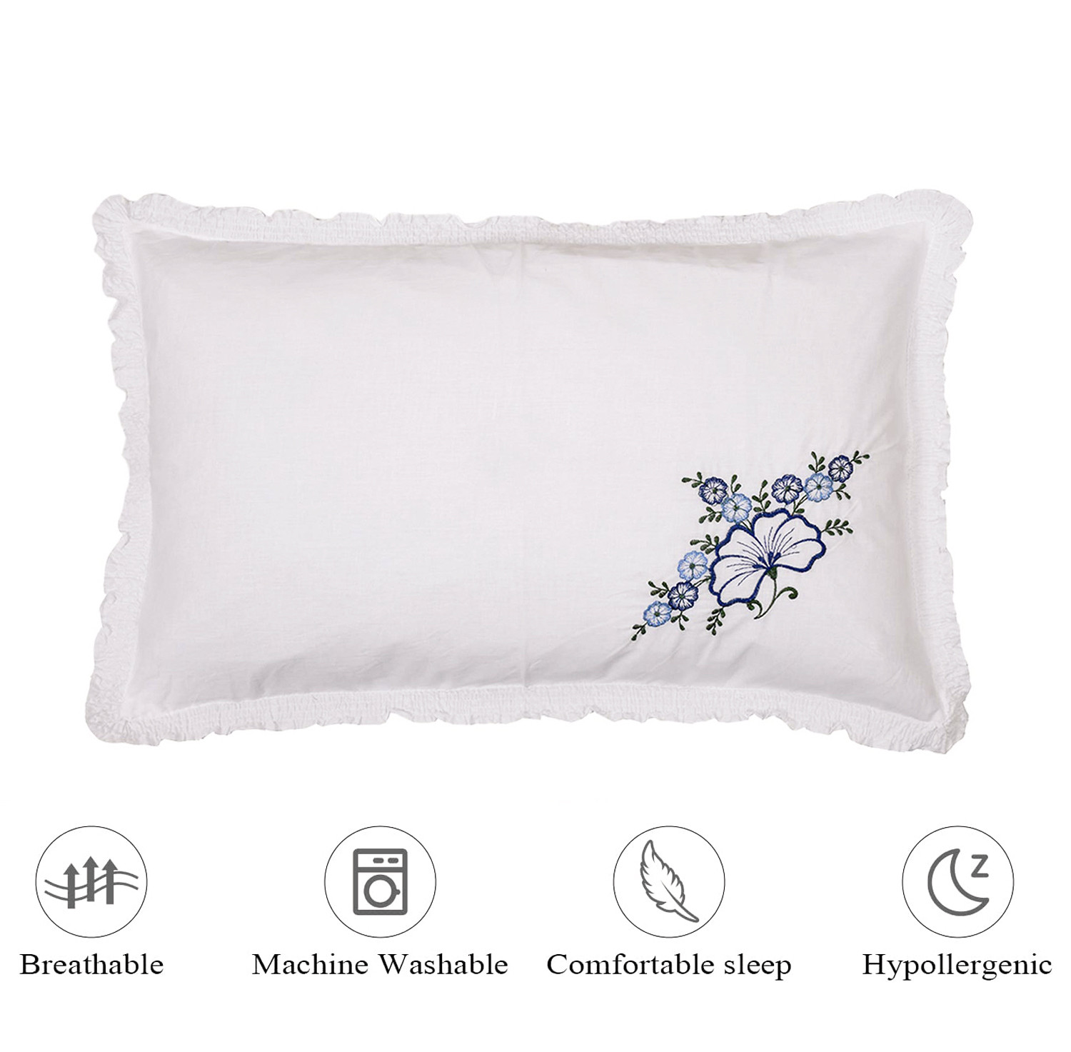 Kuber Industries Embroidery Pattern Breathable & Soft Cotton Pillow Cover For Sofa, Couch, Bed,(White) 54KM4113