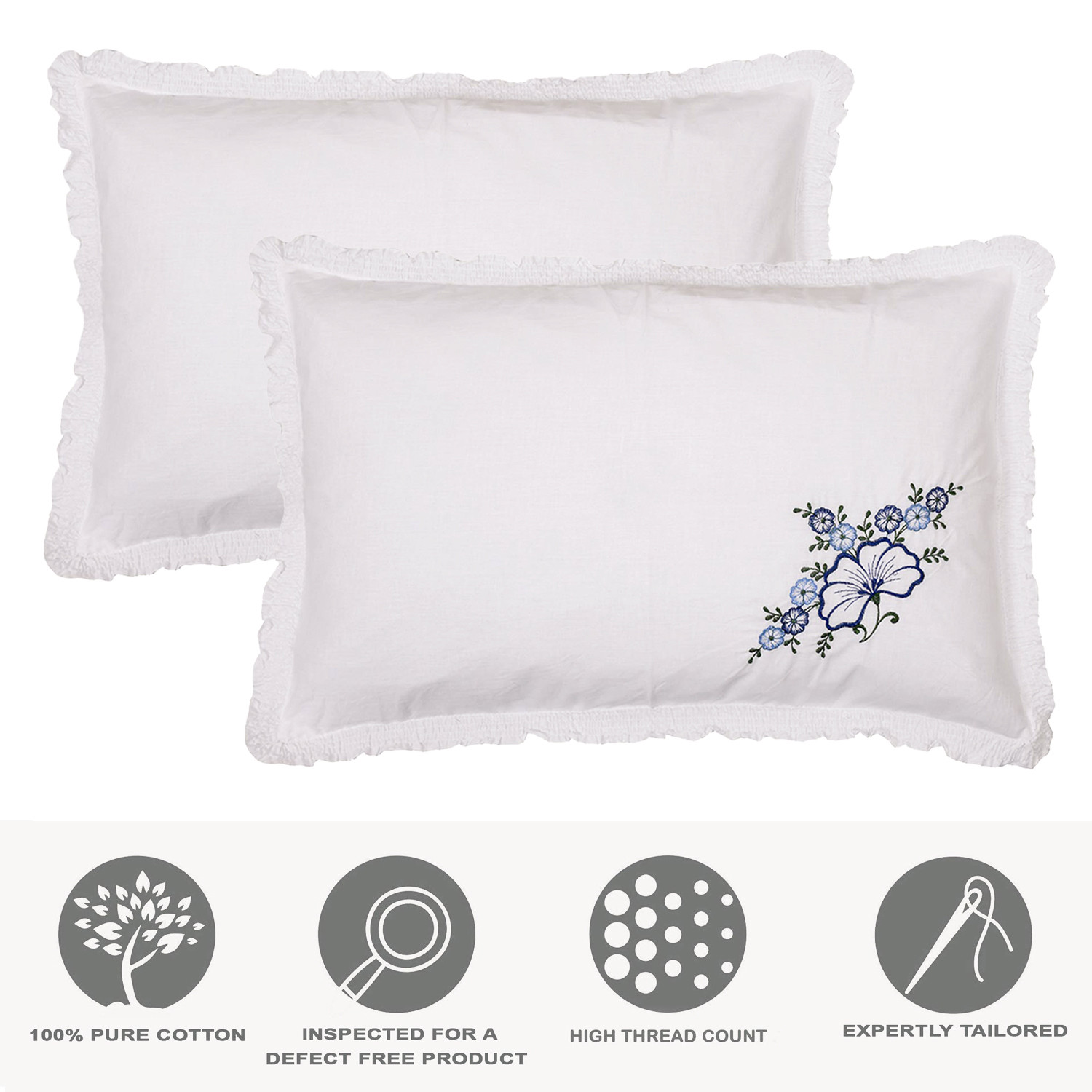 Kuber Industries Embroidery Pattern Breathable & Soft Cotton Pillow Cover For Sofa, Couch, Bed,(White) 54KM4113