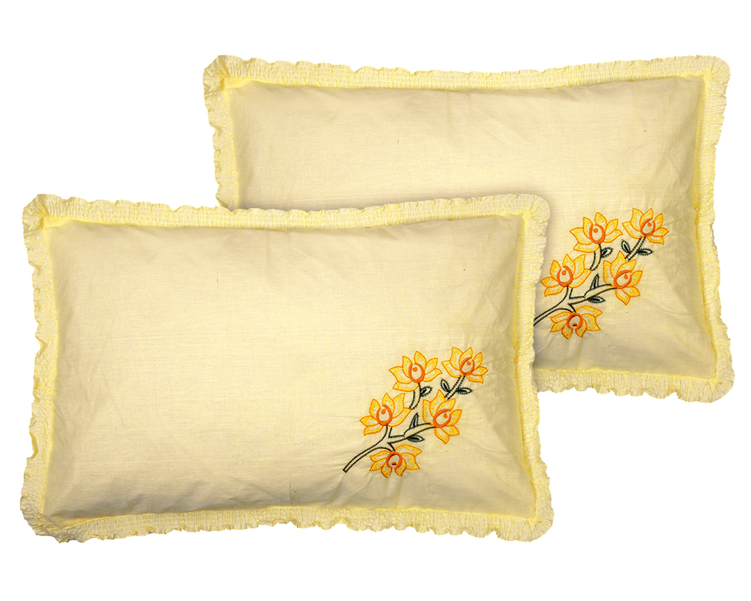 Kuber Industries Embroidery Pattern Breathable & Soft Cotton Pillow Cover For Sofa, Couch, Bed,(Yellow) 54KM4116
