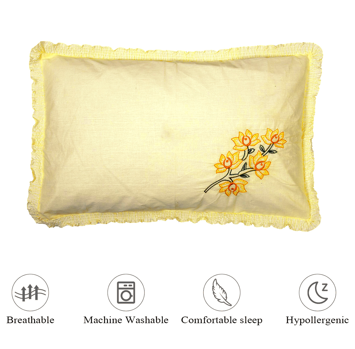 Kuber Industries Embroidery Pattern Breathable & Soft Cotton Pillow Cover For Sofa, Couch, Bed,(Yellow) 54KM4116