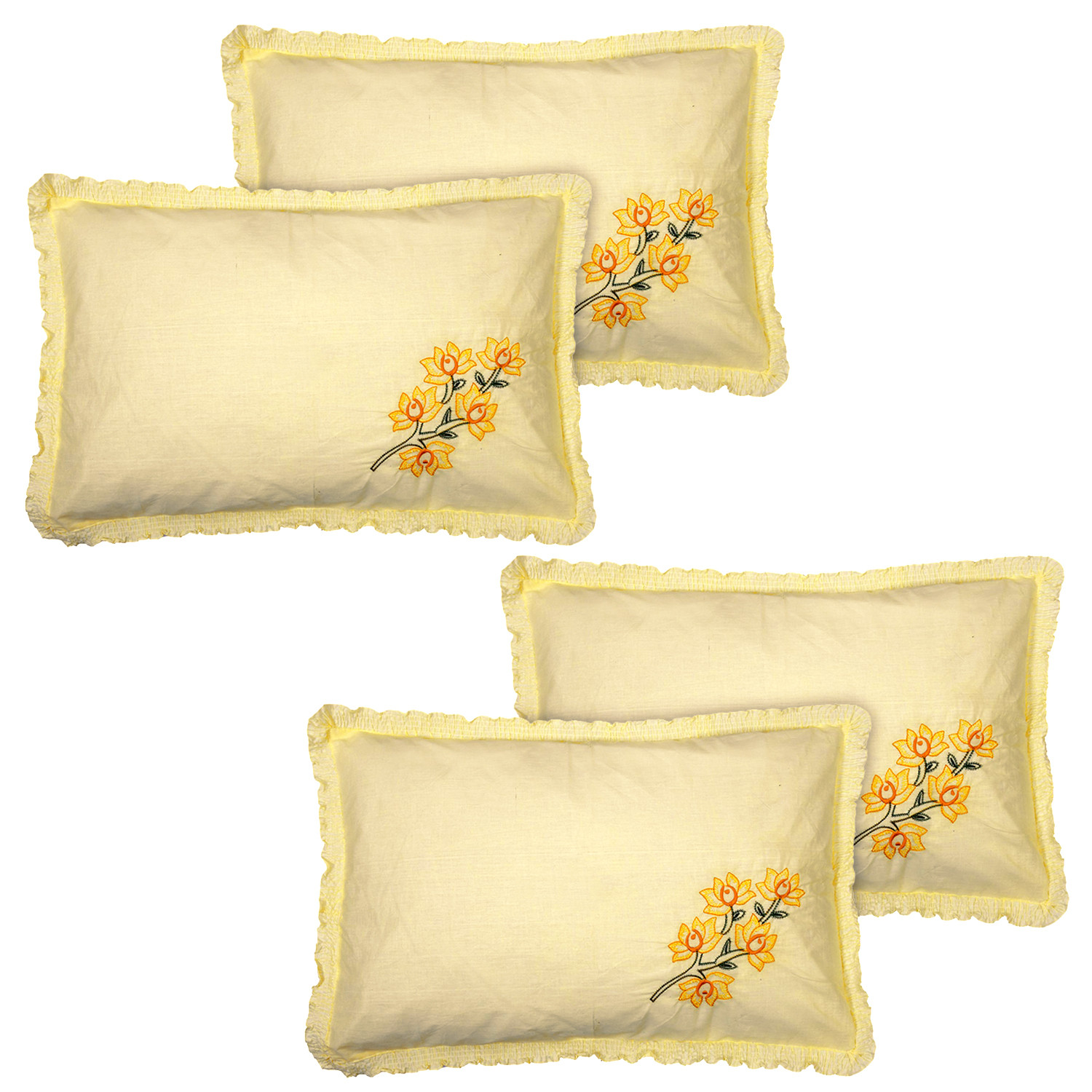 Kuber Industries Embroidery Pattern Breathable & Soft Cotton Pillow Cover For Sofa, Couch, Bed,(Yellow) 54KM4116