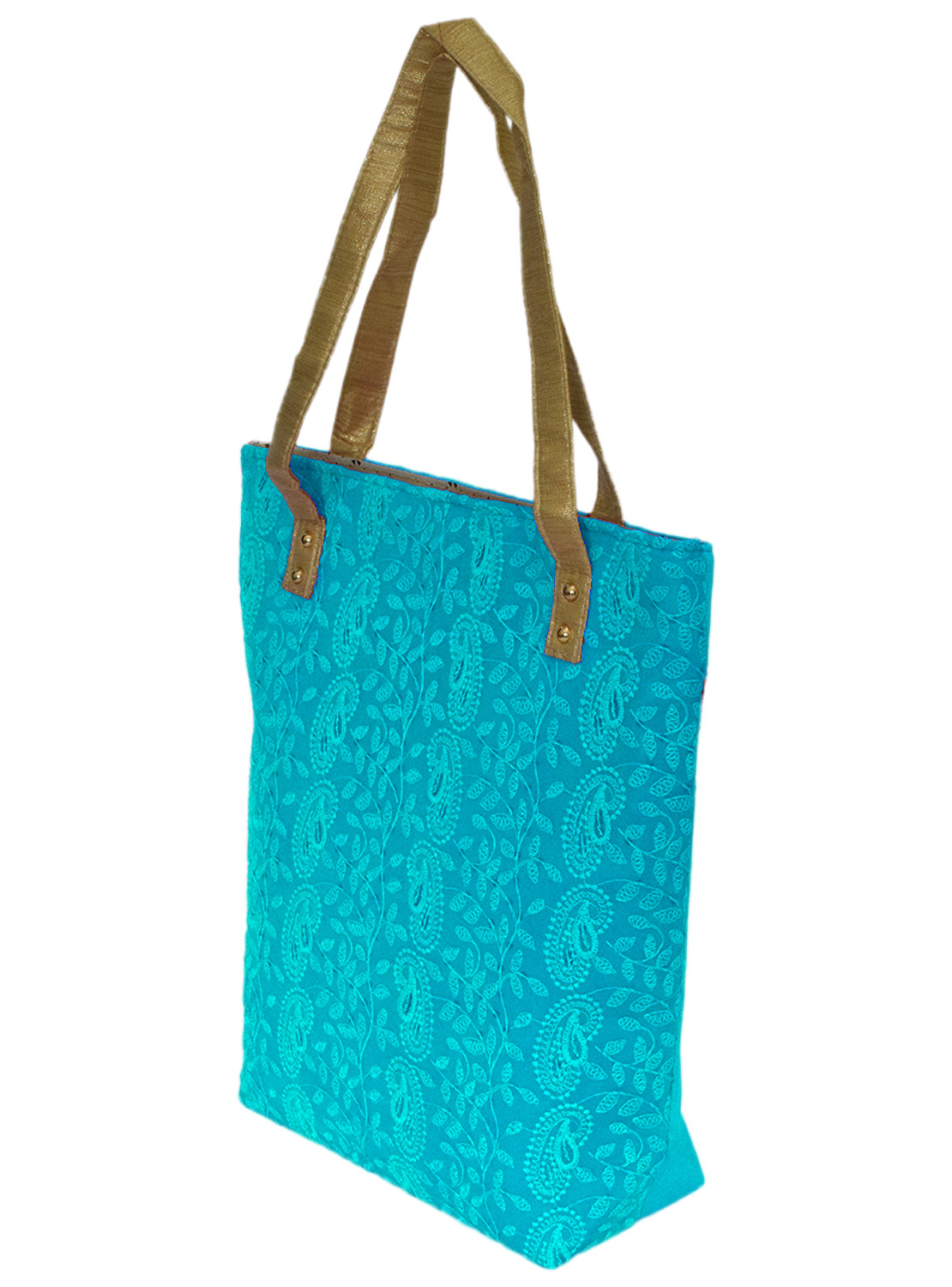 Kuber Industries Embroidery Polyester Shoulder Bag/Tote Bag/Handbag For Women & Girls With Carrying Handle (Blue)