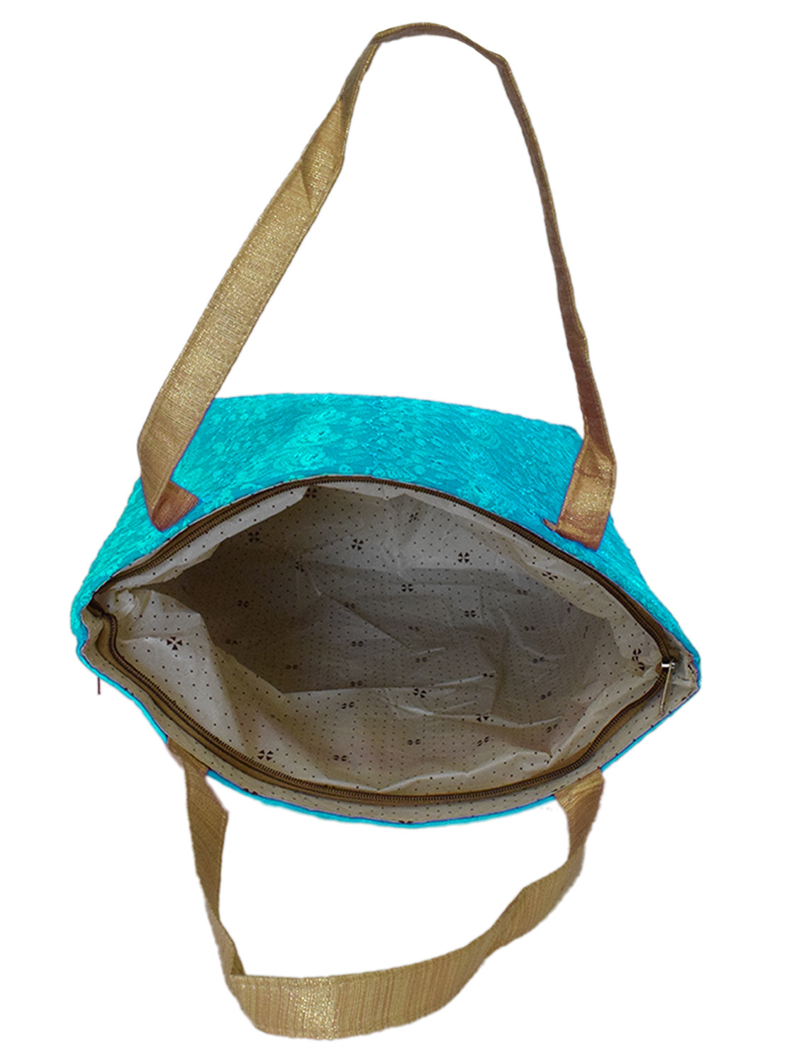 Kuber Industries Embroidery Polyester Shoulder Bag/Tote Bag/Handbag For Women & Girls With Carrying Handle (Blue)